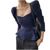 Solid Color Velvet Cropped Blouses